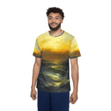 Men's Artistic Sports Jersey, Ocean Sunrise AOP Tee, Casual Wear, Unique Gift for Athletes, Beach Lover Apparel