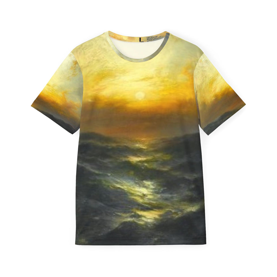 Men's Artistic Sports Jersey, Ocean Sunrise AOP Tee, Casual Wear, Unique Gift for Athletes, Beach Lover Apparel