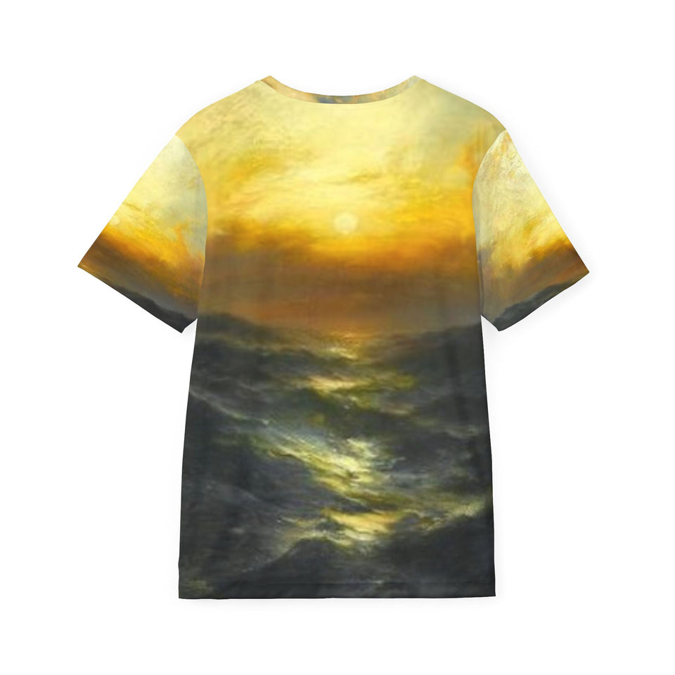 Men's Artistic Sports Jersey, Ocean Sunrise AOP Tee, Casual Wear, Unique Gift for Athletes, Beach Lover Apparel