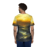 Men's Artistic Sports Jersey, Ocean Sunrise AOP Tee, Casual Wear, Unique Gift for Athletes, Beach Lover Apparel