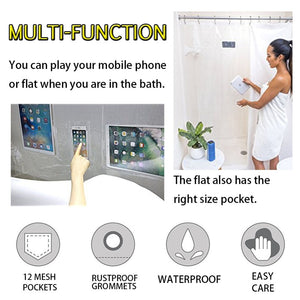 Clear Shower Curtain with Pockets for  And Touchscreen Devices - Crane Kick Brain